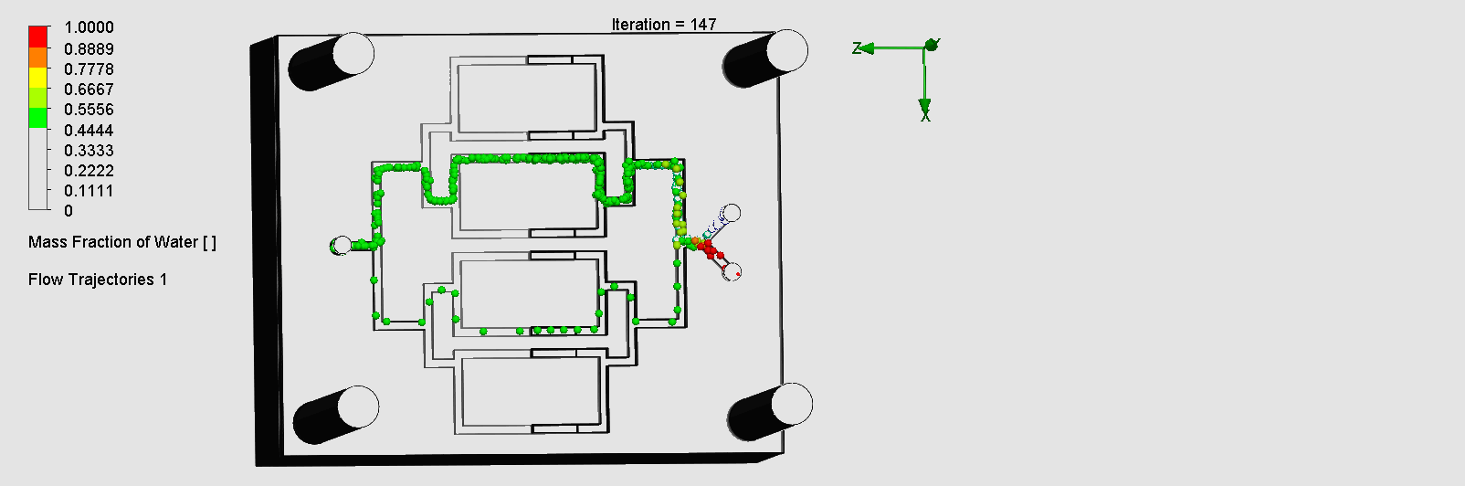 Animation 2. Flow trajectory of the MultiLamination chip; Created by Jessica Xin.