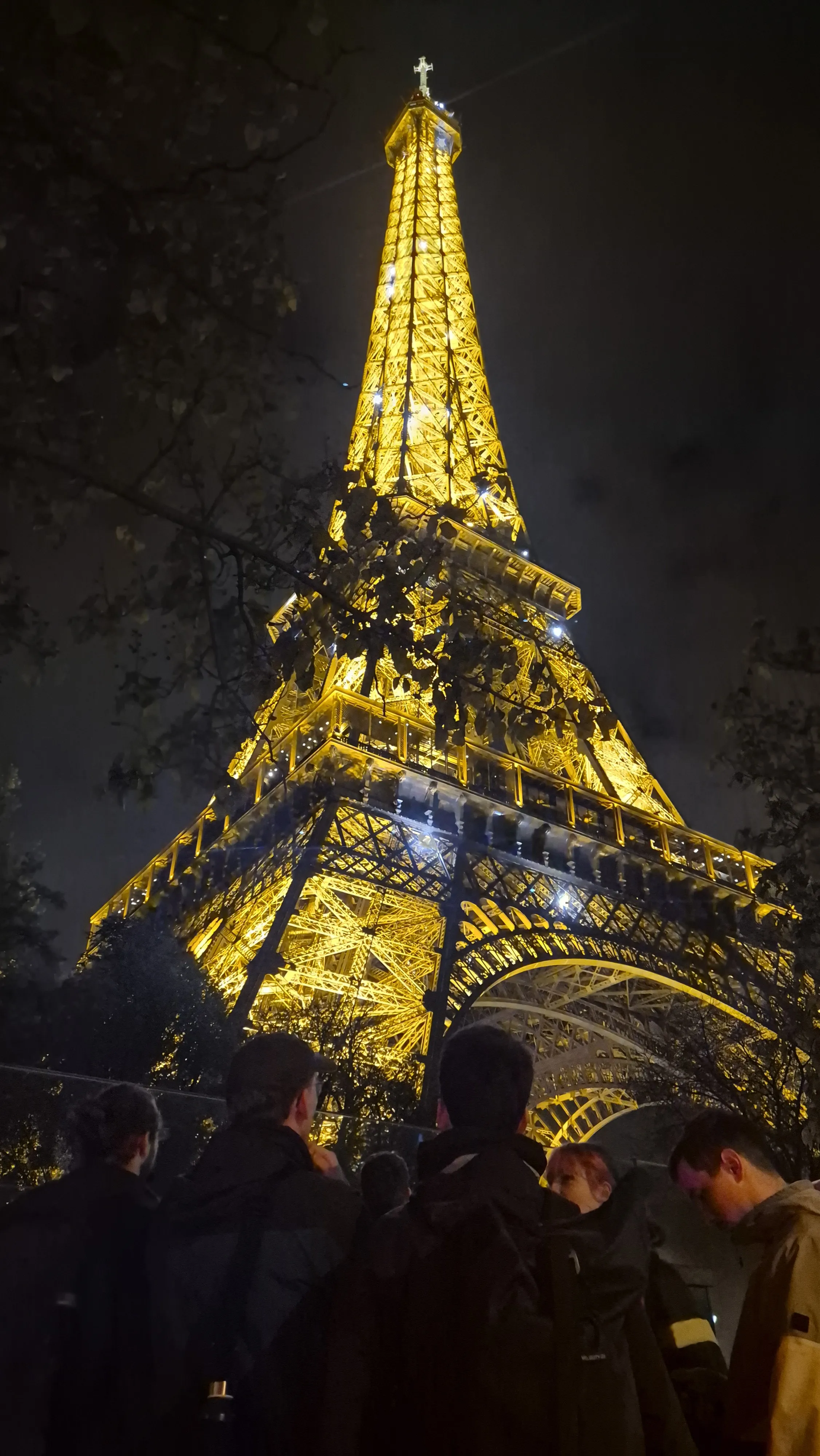 The Eiffel tower at night.