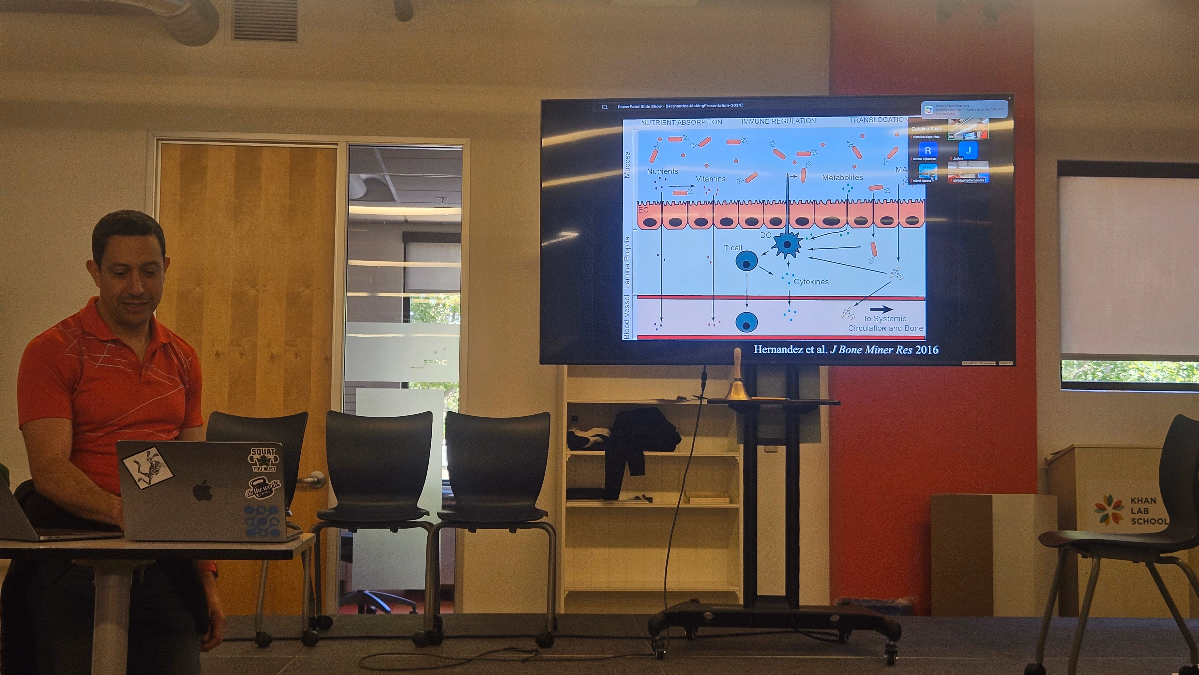 Christopher Hernandez in front of a TV with an example of good slide design.