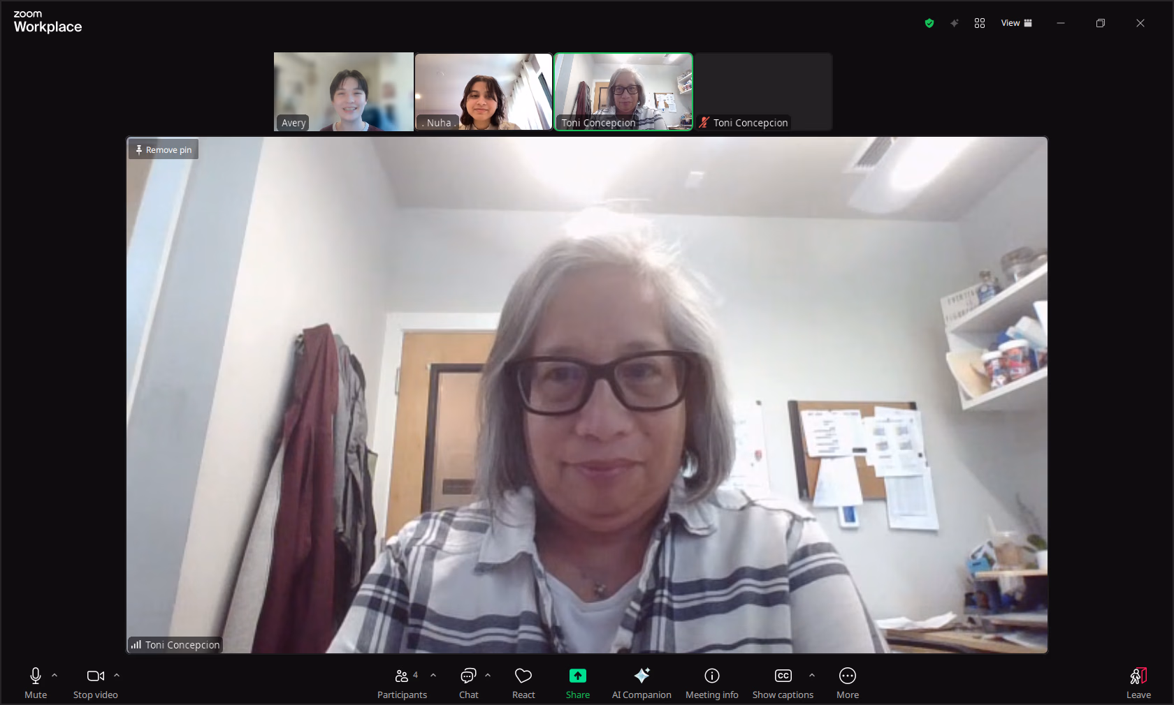 Screenshot of a zoom meeting with Toni Concepcion and members of the team.