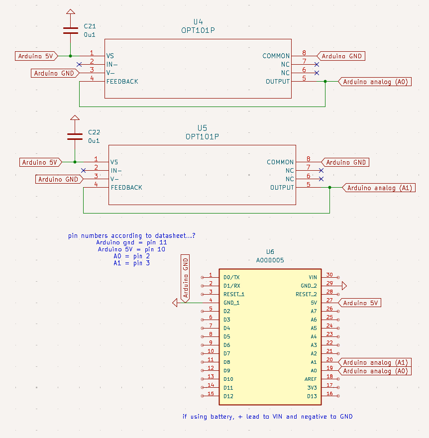 OPT101 wiring / pinout reference