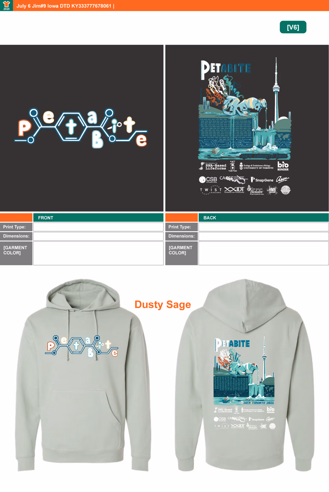 Mockup sheet of sage green PetaBite hoodies, front and back
