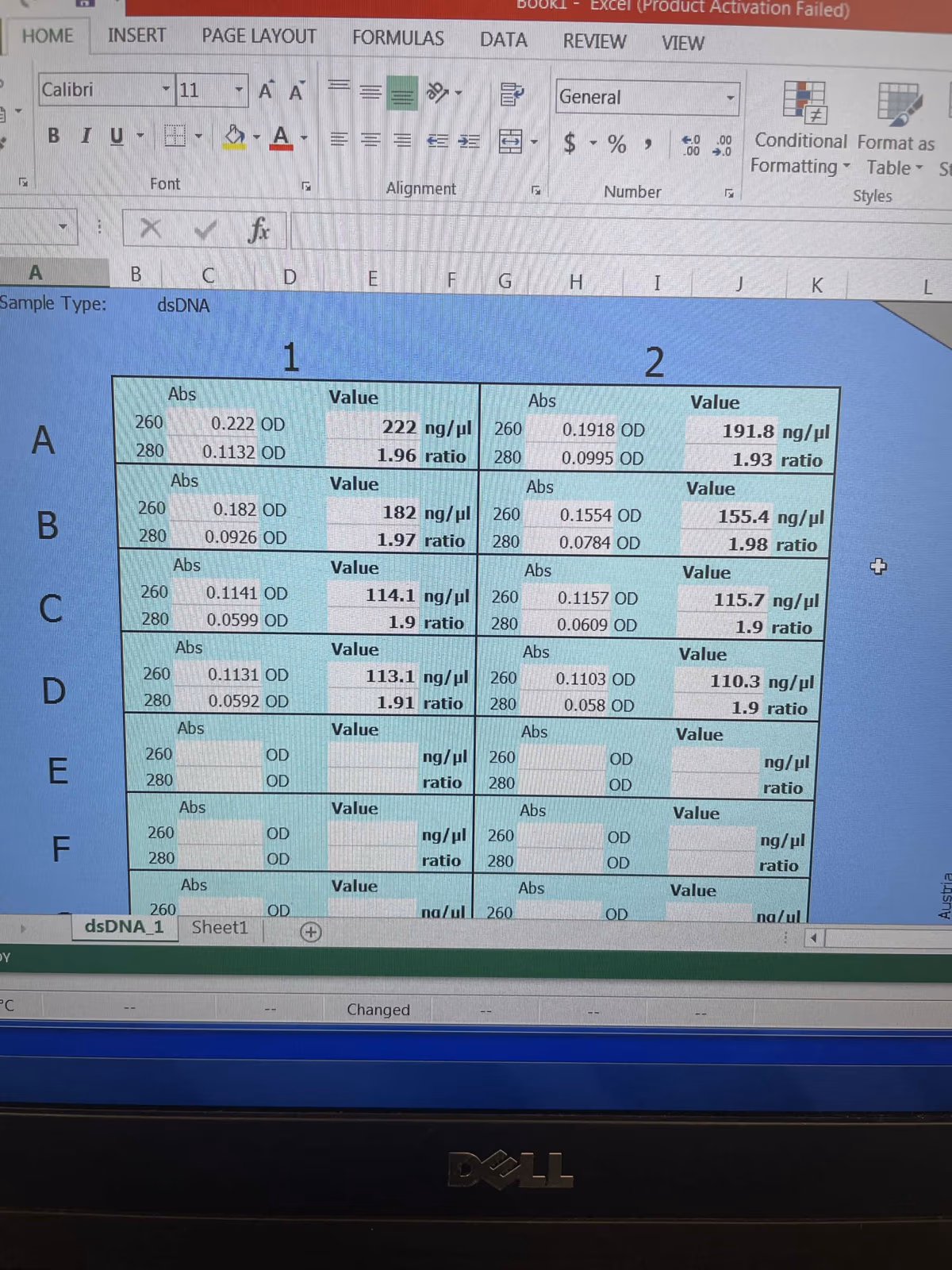 NanoDrop readings for the AS variant minipreps