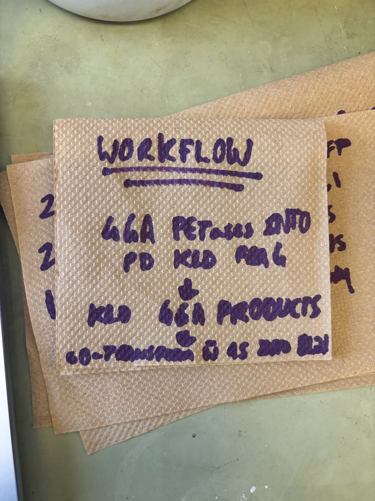 Handwritten workflow note