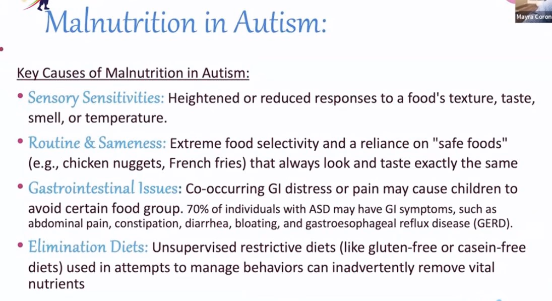 Four of the seven causes: sensory sensitivities, routine and sameness, gastrointestinal issues, and elimination diets.